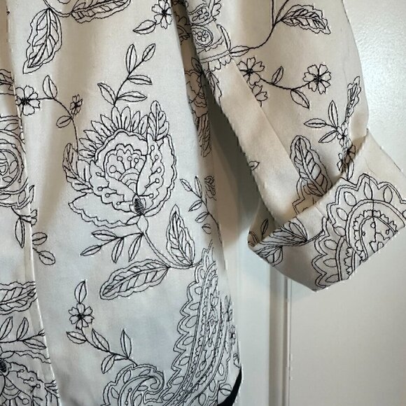 VINTAGE 90s Carole Little 100% Cotton Blazer Suit Jacket White Black Floral S - Picture 6 of 10